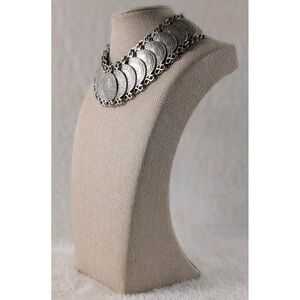 NBJ Silver Tone Coin Choker Necklace Boho Gypsy Statement Collar